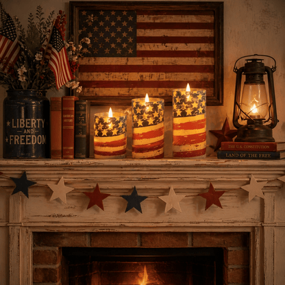 Patriotic LED Flameless Candles 3 Pack with Remote Timer 4th of July