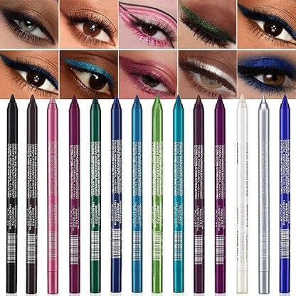 🔥 Limited Edition 50% OFF🌈14-Pack Eyeliner Pencil Waterproof Colored Paste Liners with Metallic & Shimmer Finishes Smudge-Proof