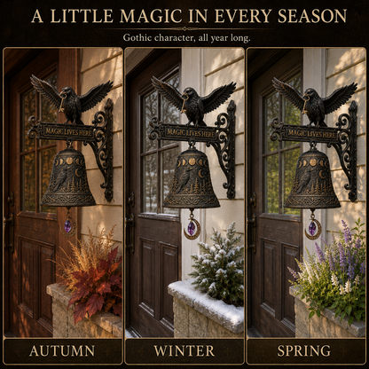 🐦‍⬛🔔 Enchanted Raven Bell – Gothic “Magic Lives Here” Door Decor