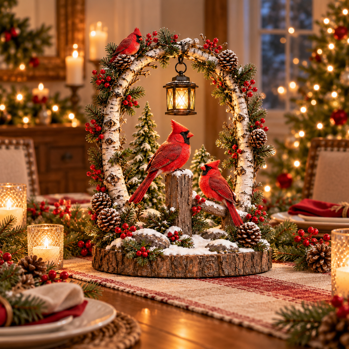 🐦✨ Cardinal Winter Glow Lantern – Lighted Woodland Christmas Tabletop Décor