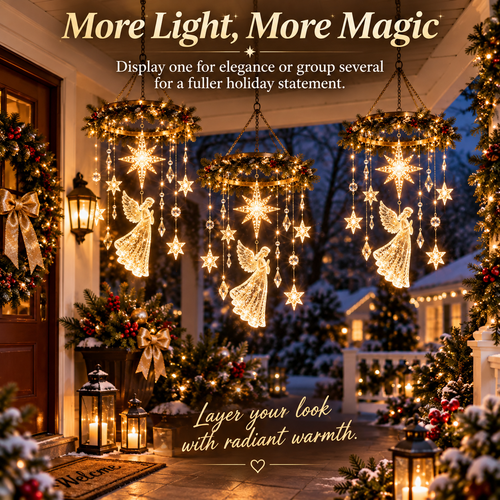 Angel Star Christmas Hanging Light – Warm White LED Holiday Chandelier with Crystal Accents
