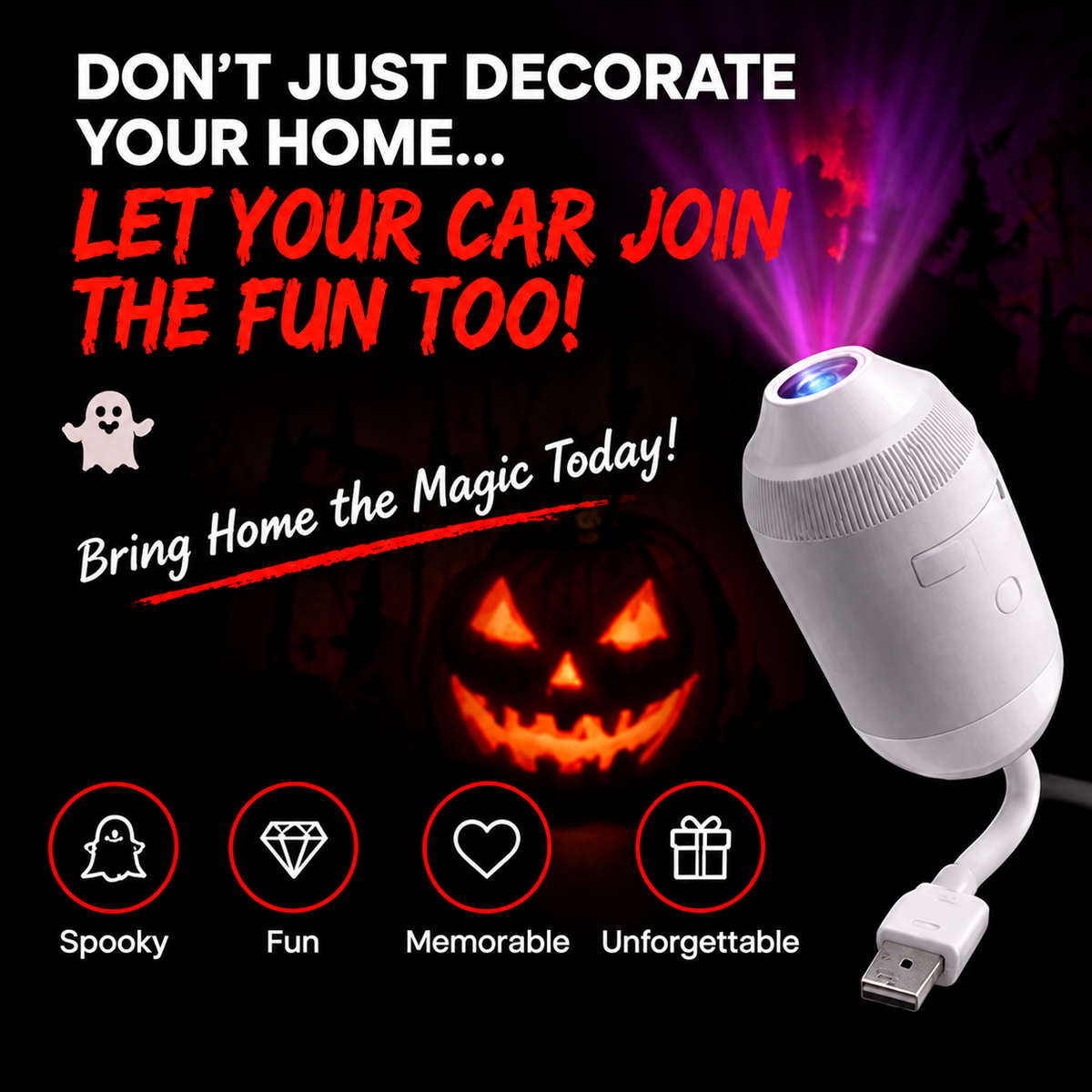 💥Hot Sale49% Off -👻 GhostRide™ Halloween Car Projector