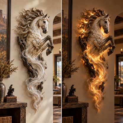 🔥Last Day 49% OFF -🐎 Emberlight Rearing Horse Wall Sculpture | Illuminated 3D Decor