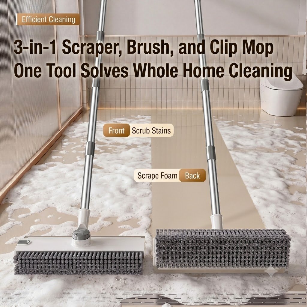 3-in-1 Adjustable Floor Scrub Brush – 360° Rotating Cleaning Tool(Free Shipping)