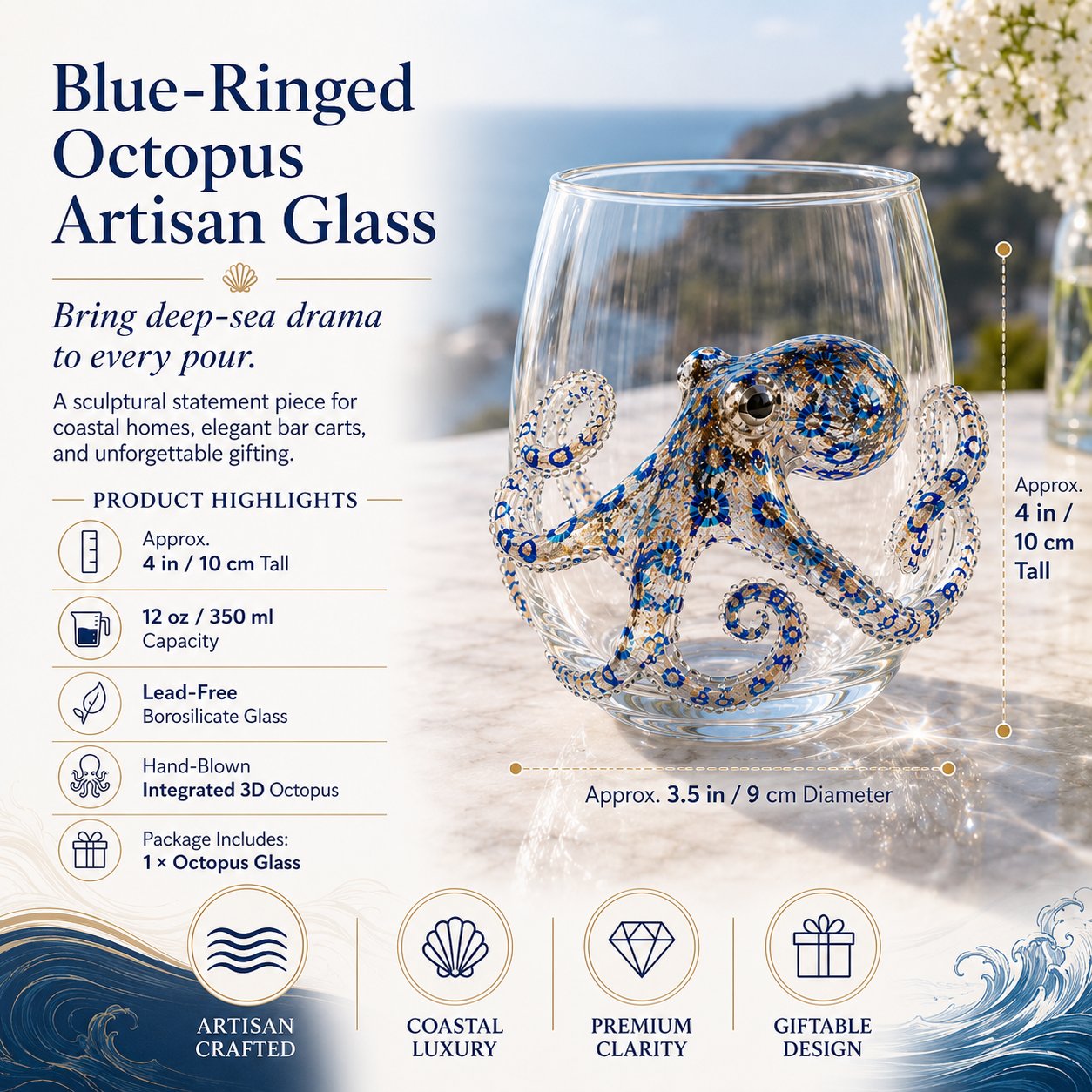 🔥Last Day 49% OFF🌊Handcrafted Blue Ringed Octopus Art Glass Cup