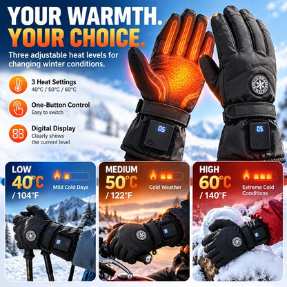 ⏳ Last Day 50% OFF-🔥 Rechargeable Heated Gloves – 3 Heat Settings, Waterproof Touchscreen Winter Gloves