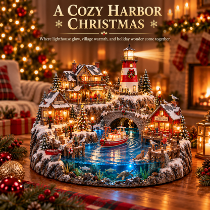 🔥 HOT SALE 49% OFF🔥 Harborlight Christmas™ — Lighted Coastal Village with Lighthouse, Fishing Boat & Underwater Scene ✨