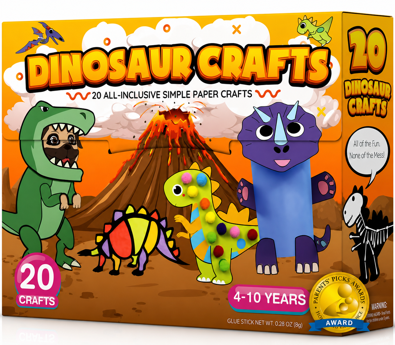 20 Crafts in a Box - 20 Simple Paper Crafts for Kids Ages 3-8 - Arts and Crafts Kit with Envelopes Glue Stick Tape - Low Mess Easy to Complete Fun for Creativity & Fine Motor Skills