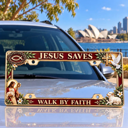 ✝️ "Jesus Saves" and "Walk by Faith" Themed License Plate Frames 🚗