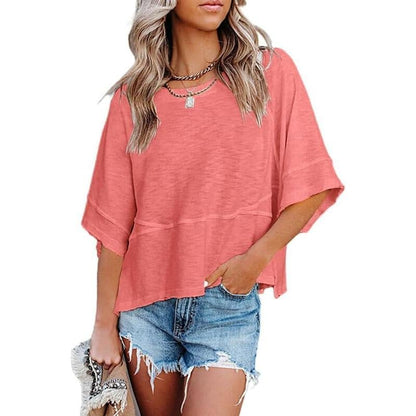Women's Summer Casual Crewneck Batwing Half Sleeve T-Shirts Solid Color Loose Fit Cute Basic Flowy Tops Tees Blouses
