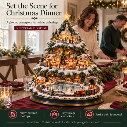 🔥LAST DAY 49%🔥OFF Lighted Christmas Village Tree with Train & Carousel