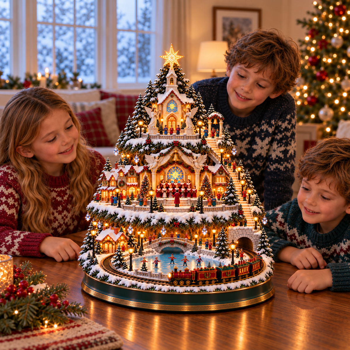 🔥LAST DAY 49%🔥OFF Lighted Christmas Village Tree with Train & Carousel