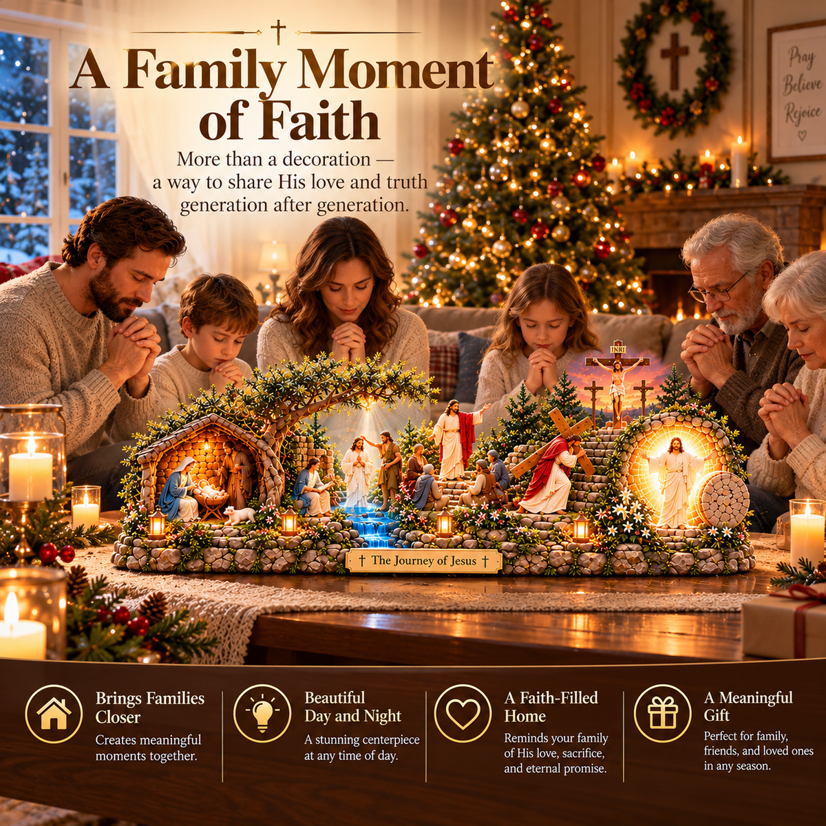 🔥 LAST DAY 49% OFF -✝️✨ The Journey of Jesus™ – Lighted 3D Biblical Story Centerpiece | Six Sacred Moments of Faith