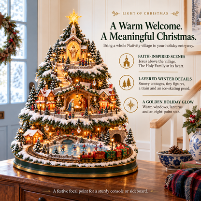 ✨LAST DAY 49% OFF Jesus, Light of Christmas — Illuminated Nativity Village Tree with Train