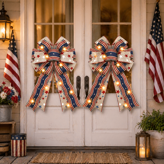 🔥 Buy 1 Get 1 Free🇺🇸 Patriotic Burlap Bow Rustic American Flag Wreath Decor