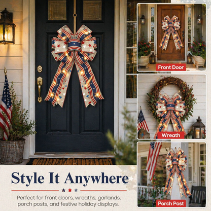 🔥 Buy 1 Get 1 Free🇺🇸 Patriotic Burlap Bow Rustic American Flag Wreath Decor