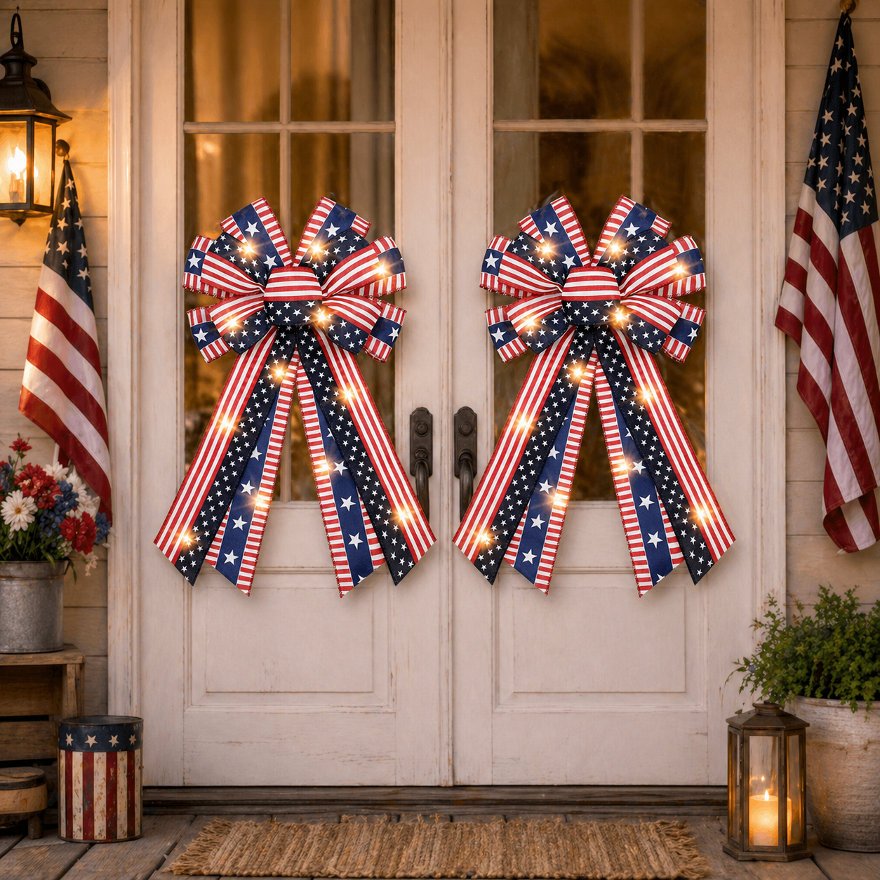 🔥 Buy 1 Get 1 Free🇺🇸 Patriotic Burlap Bow Rustic American Flag Wreath Decor