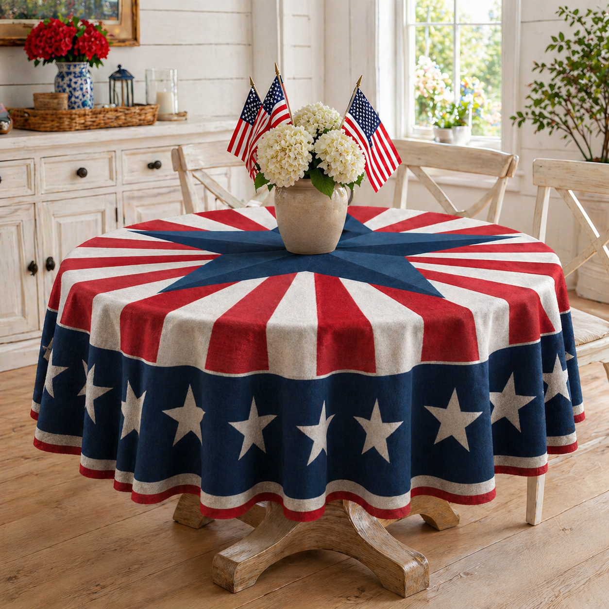 🇺🇸 Patriotic Round Tablecloth Outdoor Picnic Party Decor