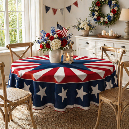 🇺🇸 Patriotic Round Tablecloth Outdoor Picnic Party Decor