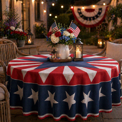 🇺🇸 Patriotic Round Tablecloth Outdoor Picnic Party Decor