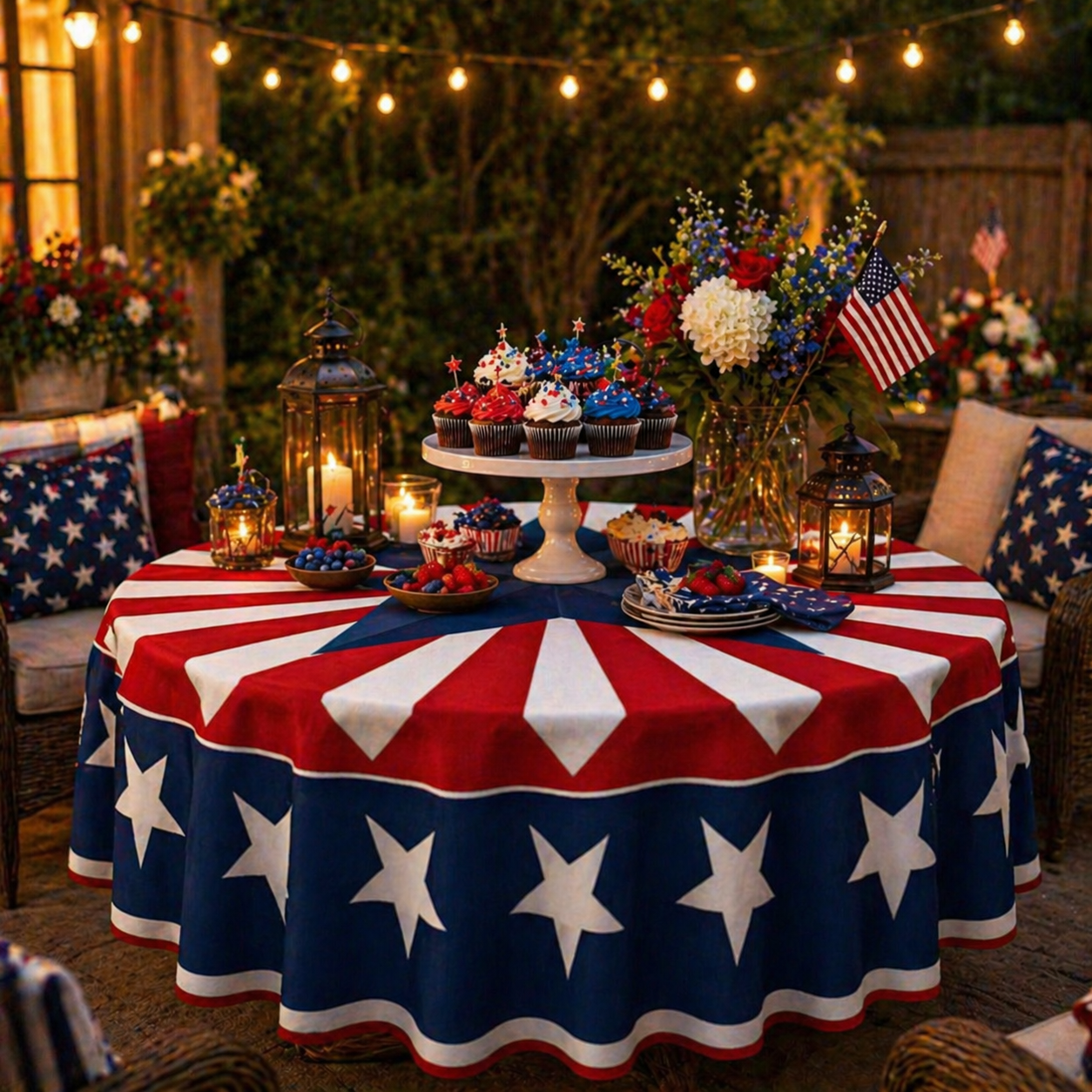 🇺🇸 Patriotic Round Tablecloth Outdoor Picnic Party Decor