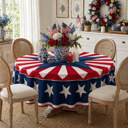 🇺🇸 Patriotic Round Tablecloth Outdoor Picnic Party Decor