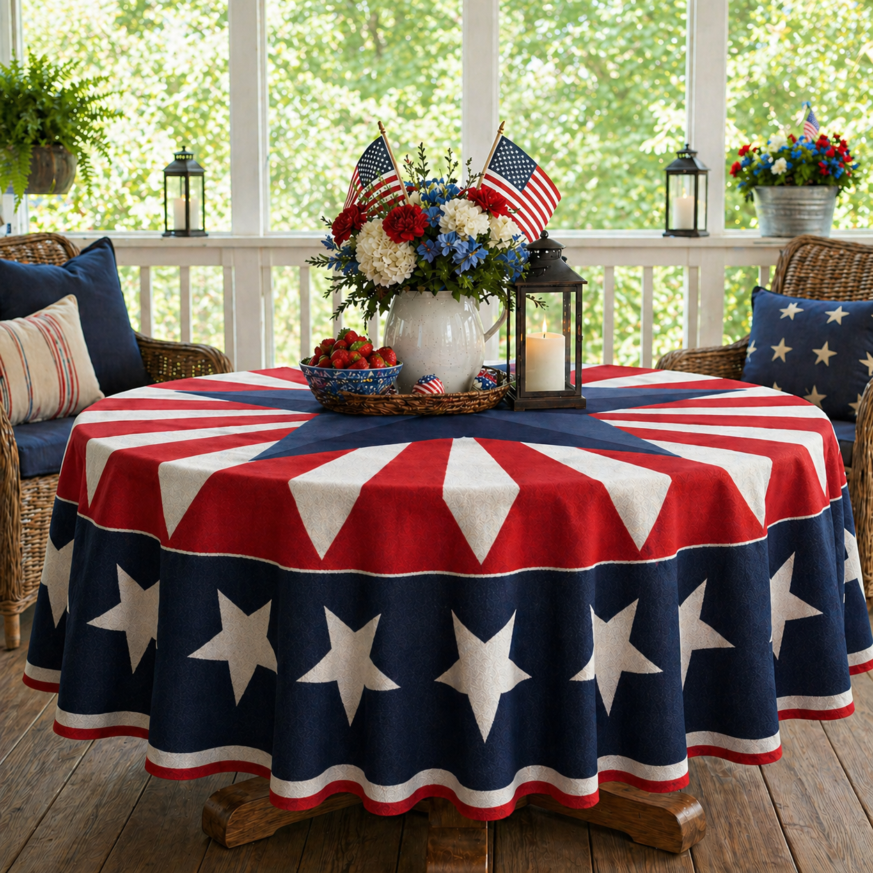 🇺🇸 Patriotic Round Tablecloth Outdoor Picnic Party Decor