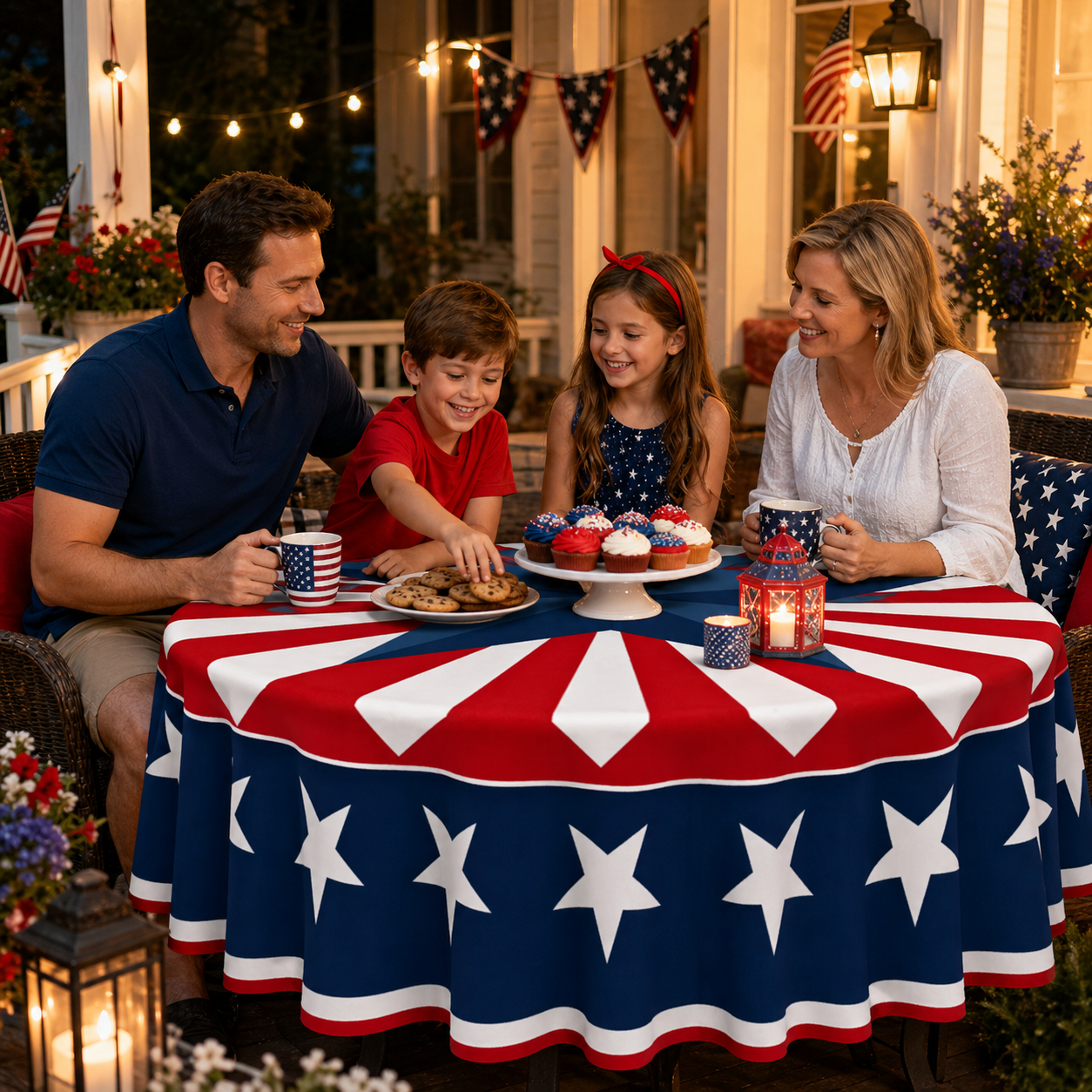 🇺🇸 Patriotic Round Tablecloth Outdoor Picnic Party Decor