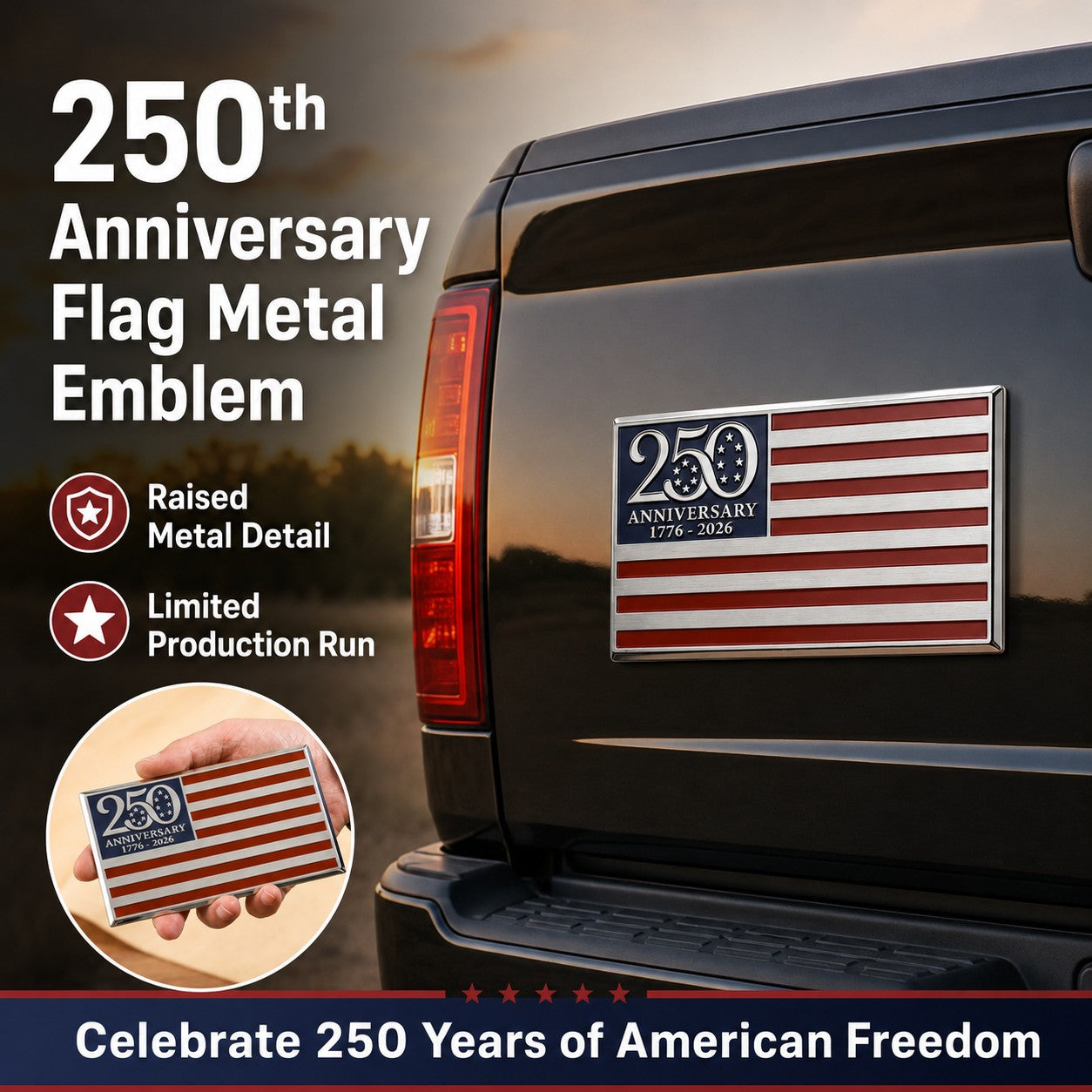 🇺🇸 250th Anniversary American Flag Metal Emblem (1776-2026)