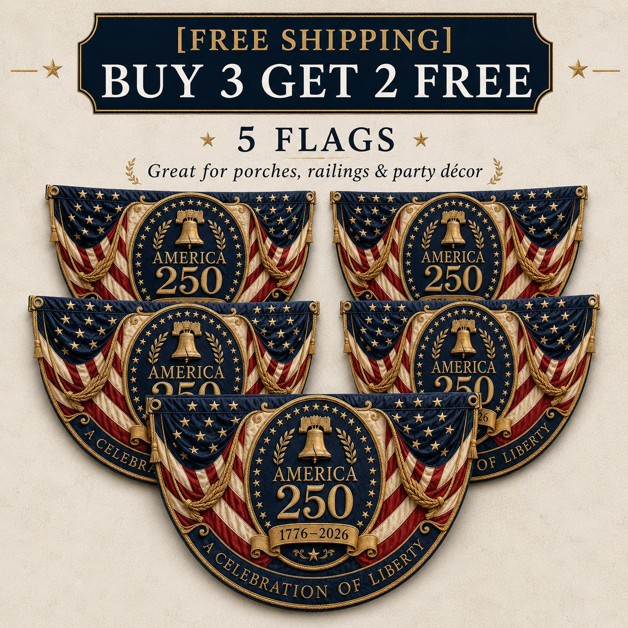 🇺🇸America 250th Anniversary Patriotic Fan Bunting Flag