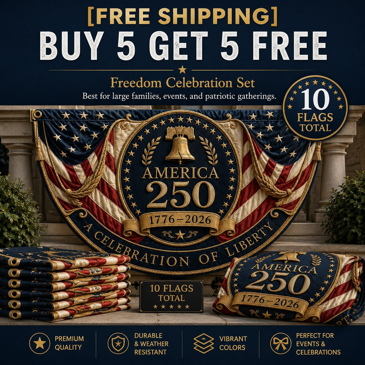 🇺🇸America 250th Anniversary Patriotic Fan Bunting Flag