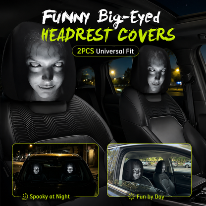 😆 Cartoon Car Headrest Covers 2 Pack Funny Auto Seat Decor Universal Fit 🚗