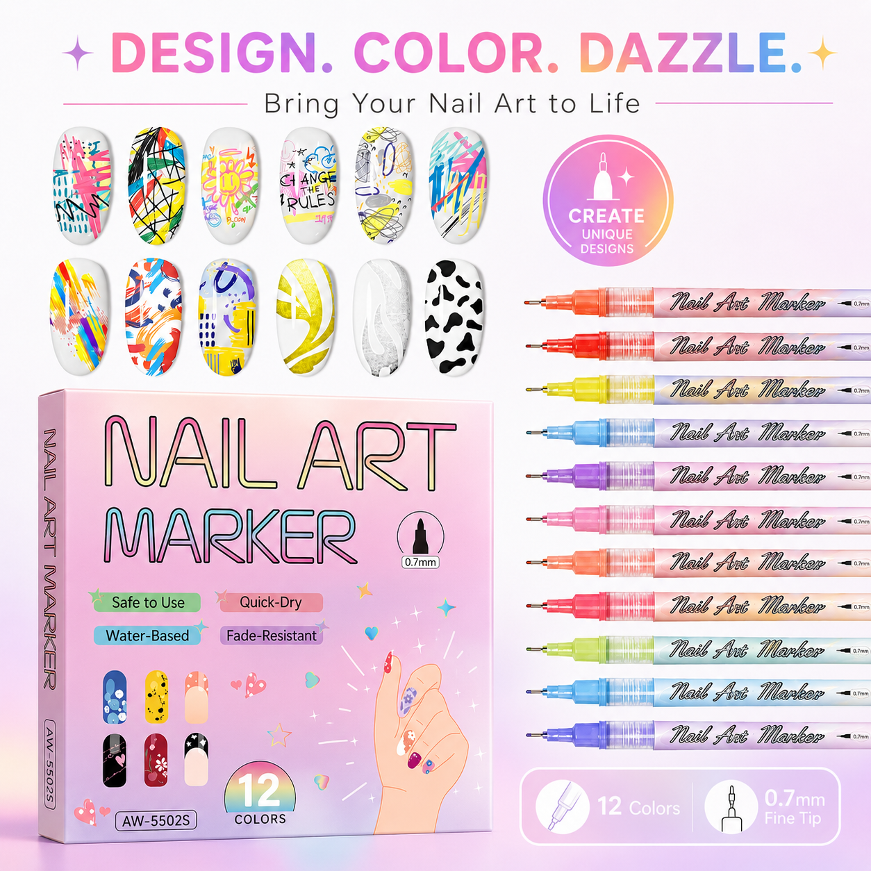 🔥 50K+ Sold!💅 Nail Art Pen Set – 12 Colors Ultra Fine DIY Manicure Drawing Tools ✨