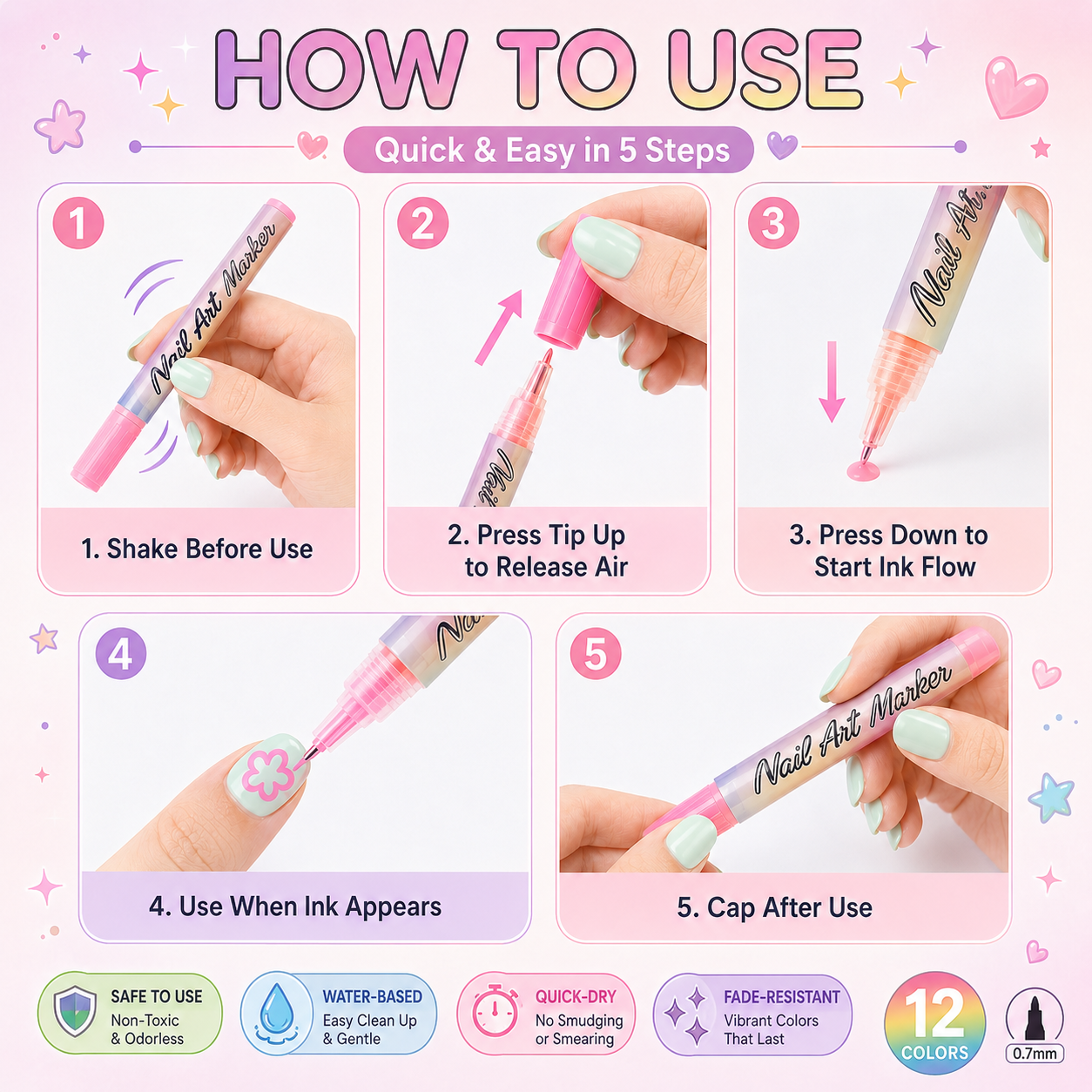 🔥 50K+ Sold!💅 Nail Art Pen Set – 12 Colors Ultra Fine DIY Manicure Drawing Tools ✨