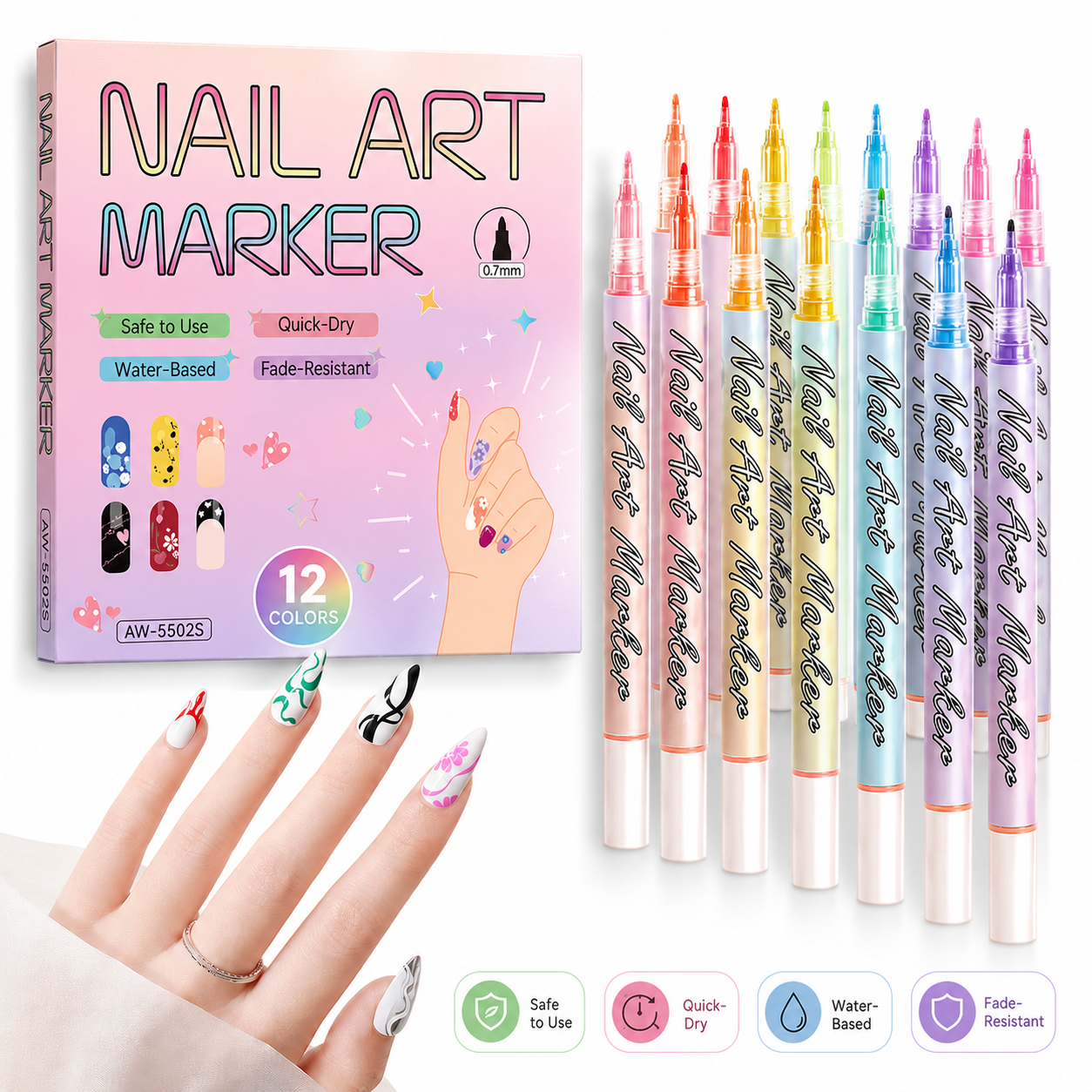 🔥 50K+ Sold!💅 Nail Art Pen Set – 12 Colors Ultra Fine DIY Manicure Drawing Tools ✨