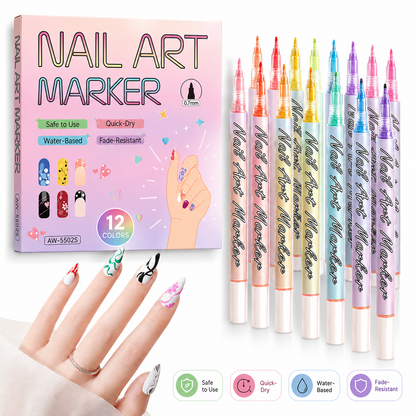 🔥 50K+ Sold!💅 Nail Art Pen Set – 12 Colors Ultra Fine DIY Manicure Drawing Tools ✨