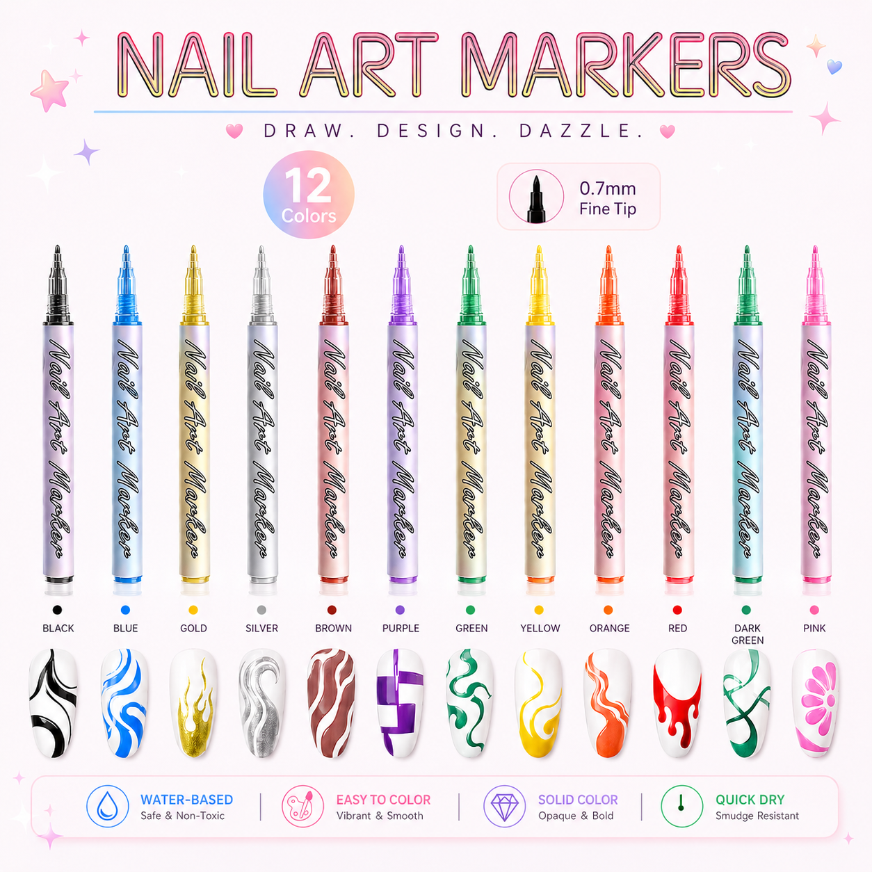 🔥 50K+ Sold!💅 Nail Art Pen Set – 12 Colors Ultra Fine DIY Manicure Drawing Tools ✨