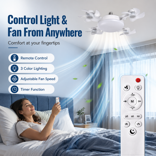 🌬️ SUMMER SALE 50% OFF 💡No-Wiring Ceiling Fan Light with Remote Control