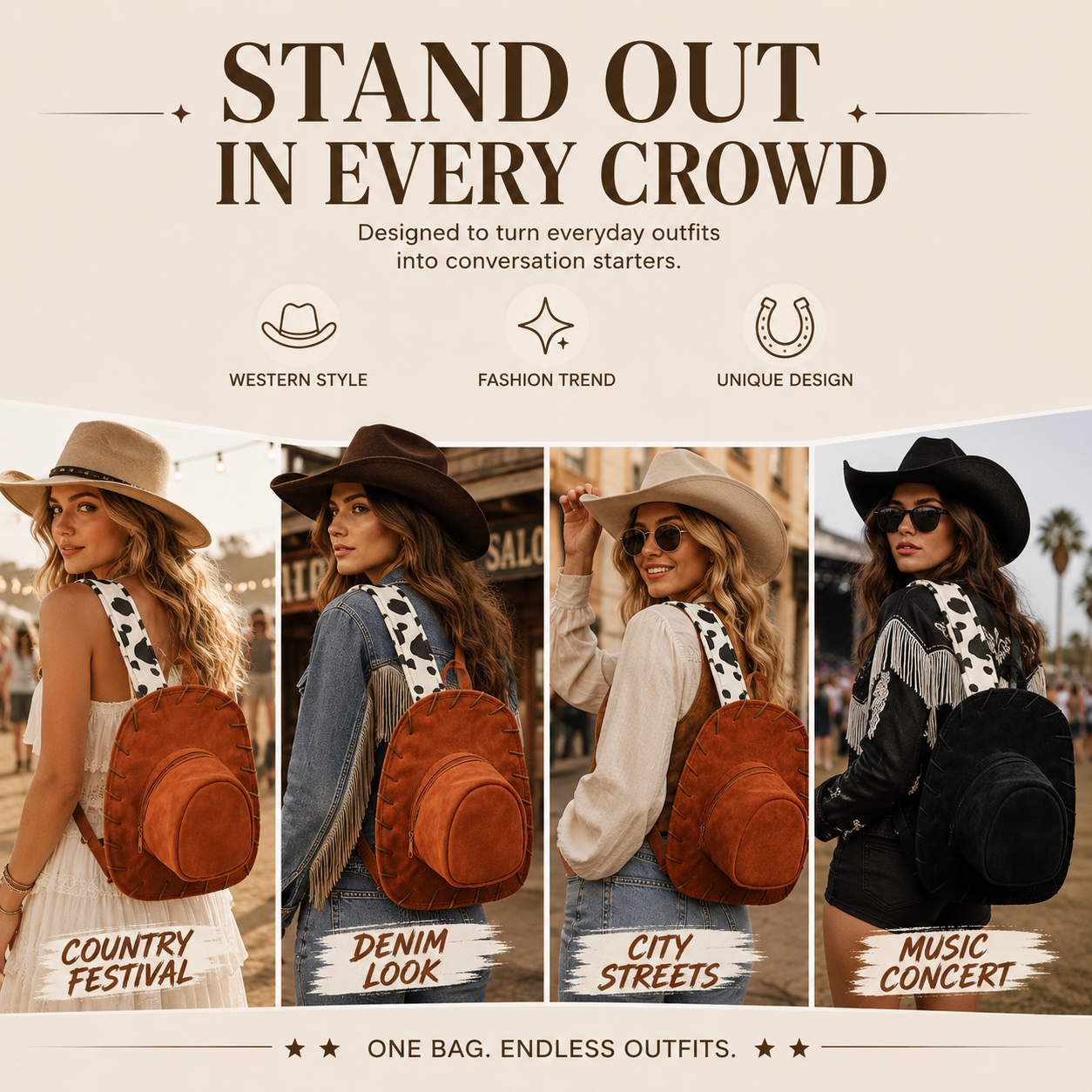 🎒🤠 Vintage Cowboy Hat-Shaped Backpack – Standout Western Style
