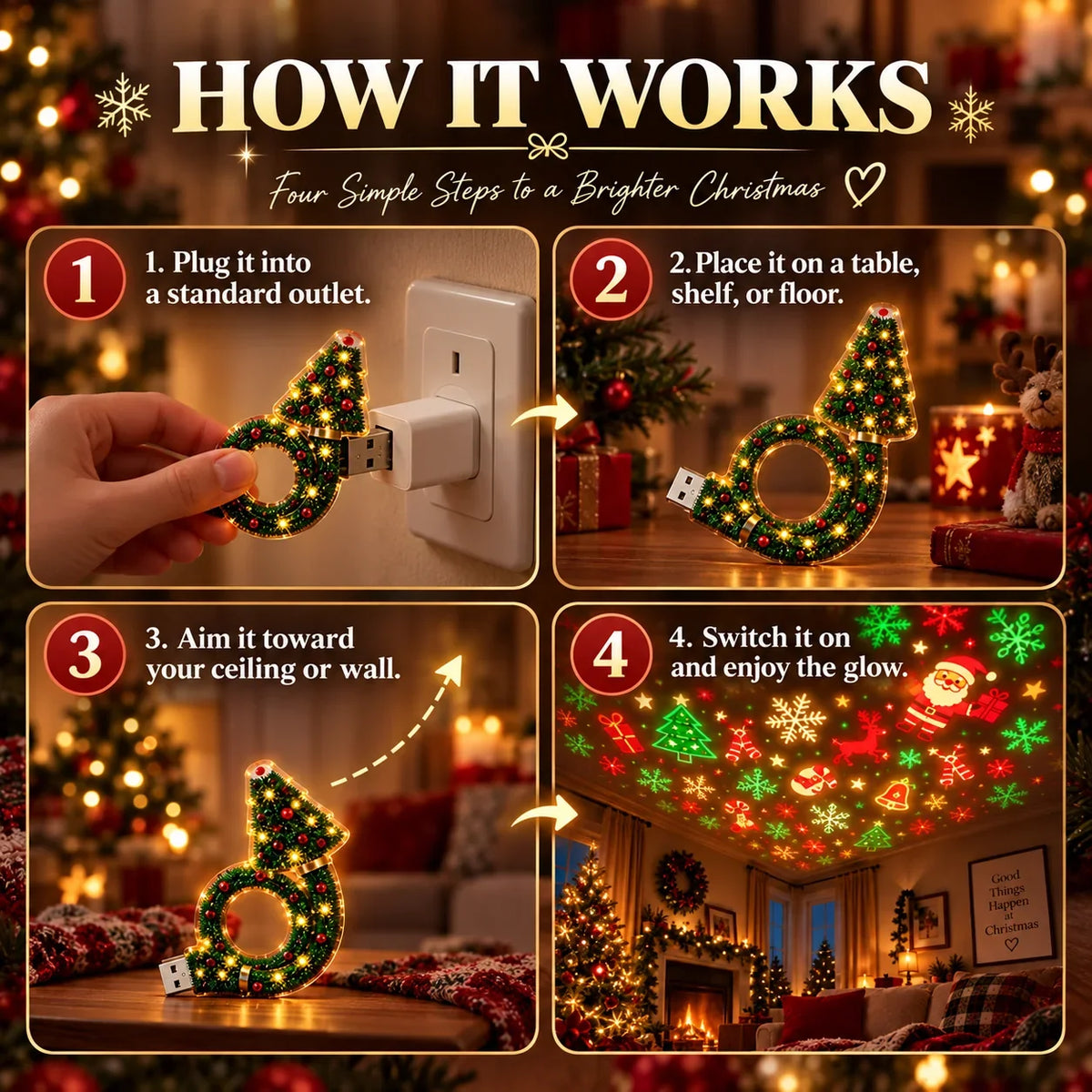 #1 Best-Seller 🔥🎄Christmas Ceiling Projector – 6 Magical Light Effects for Instant Holiday Magic ✨