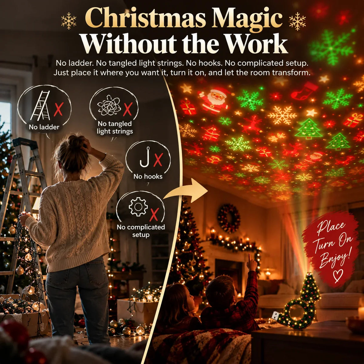 #1 Best-Seller 🔥🎄Christmas Ceiling Projector – 6 Magical Light Effects for Instant Holiday Magic ✨