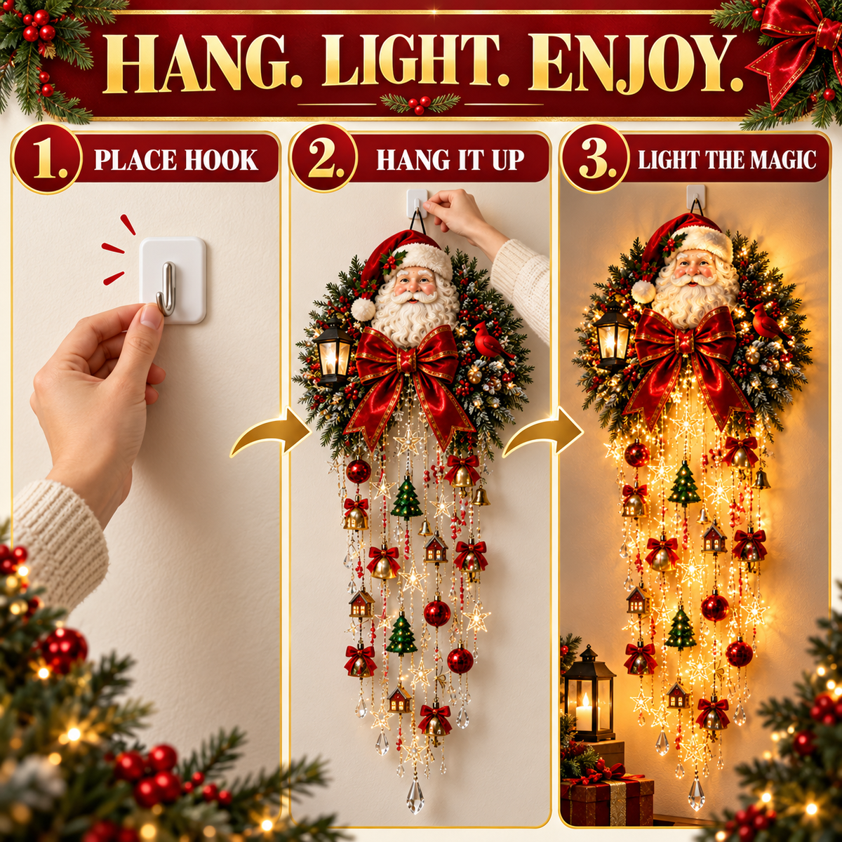 🎅✨ Christmas Magic Cascading Santa Wall Light – 🎅A Show-Stopping Holiday Display for Your Home 🎄🏠