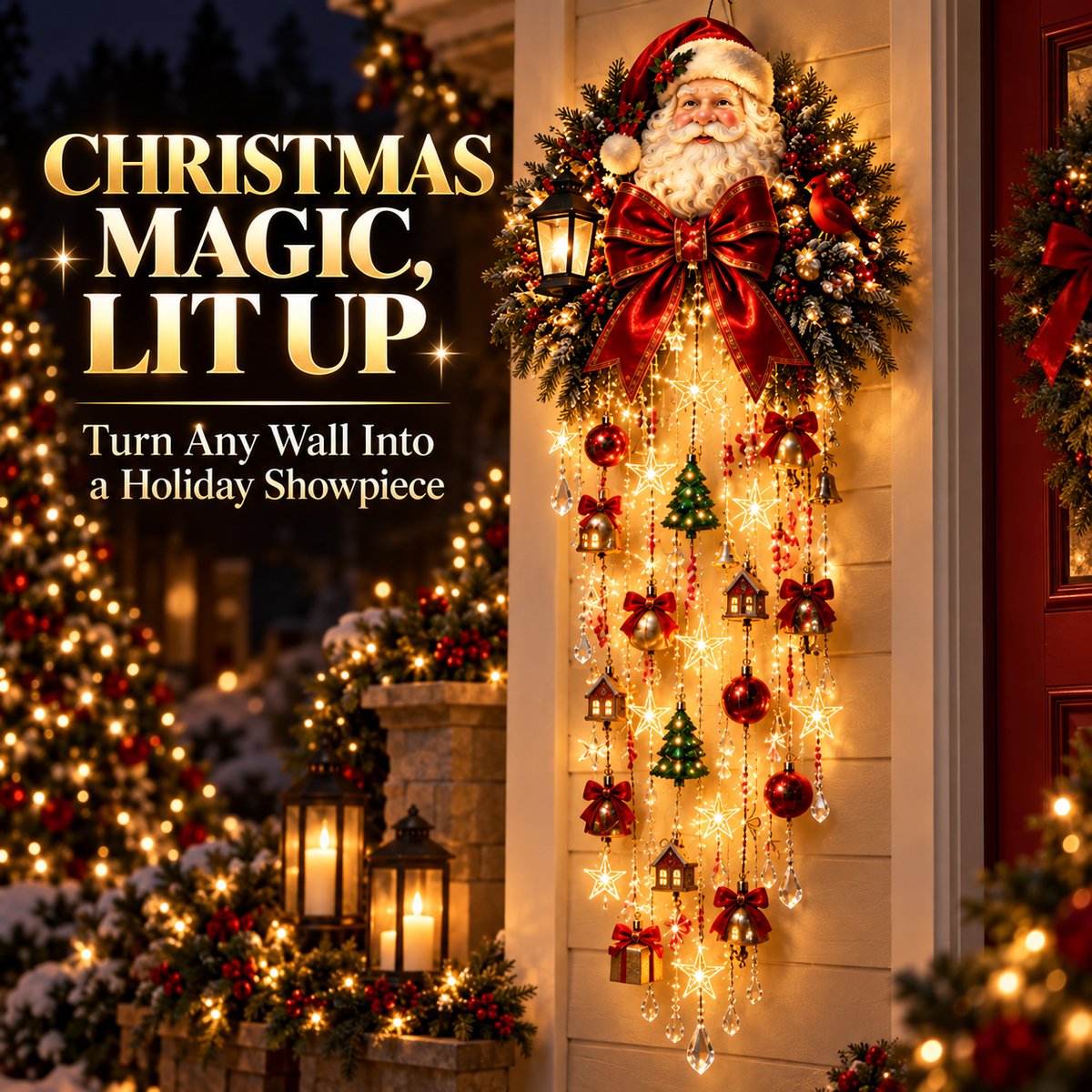 🎅✨ Christmas Magic Cascading Santa Wall Light – 🎅A Show-Stopping Holiday Display for Your Home 🎄🏠
