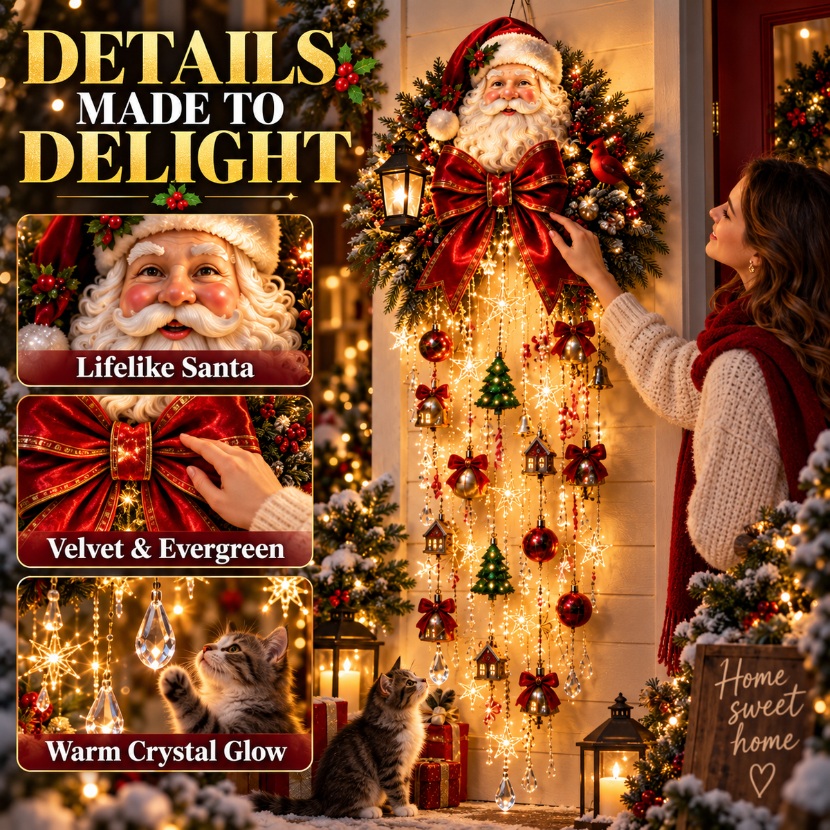 🎅✨ Christmas Magic Cascading Santa Wall Light – 🎅A Show-Stopping Holiday Display for Your Home 🎄🏠