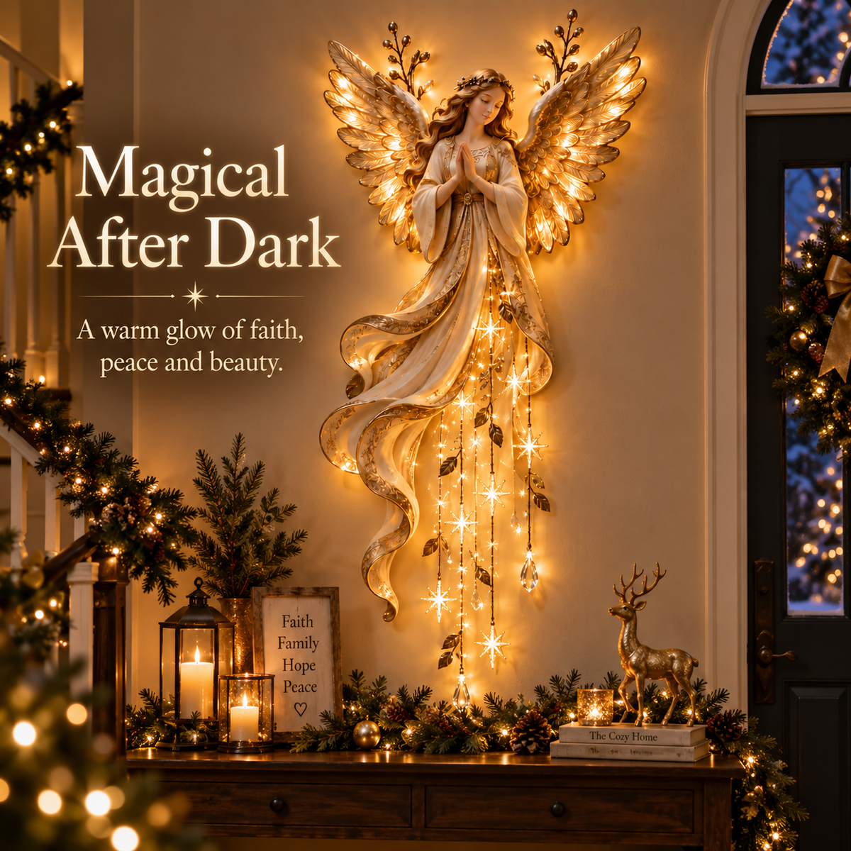✨Last Day 49% OFF✨Guardian Angel Starfall Cascade™ – Lighted Faith & Blessing Christmas Wall Decor✨