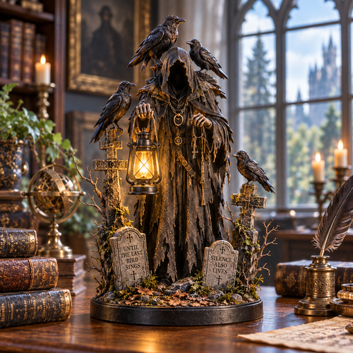 🔥 Last Day 50% OFF -🐦‍⬛ Keeper of the Last Light – Raven Guardian Lantern Statue