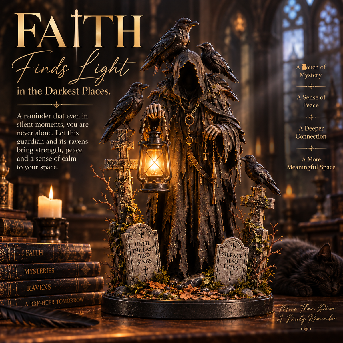 🔥 Last Day 50% OFF -🐦‍⬛ Keeper of the Last Light – Raven Guardian Lantern Statue