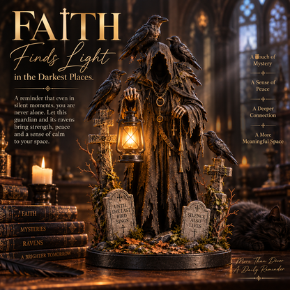 🔥 Last Day 50% OFF -🐦‍⬛ Keeper of the Last Light – Raven Guardian Lantern Statue