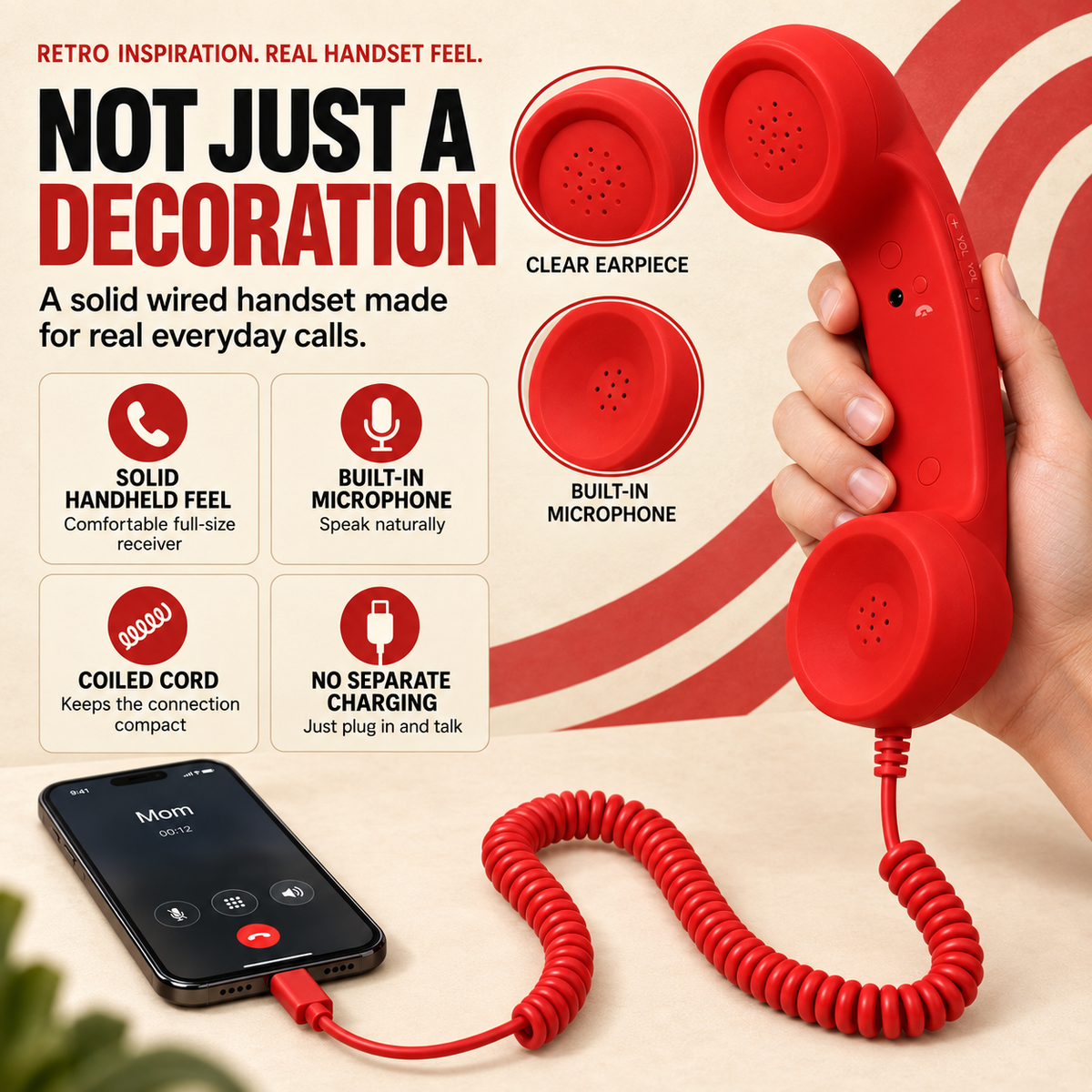 💥Hot Sale 50% Off -☎️ Retro Wired Phone Handset for Smartphones