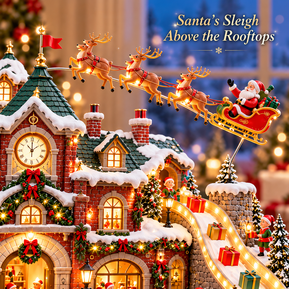 🎅 Santa’s North Pole Post Office™ – Lighted & Animated Christmas Village with Moving Train, Santa’s Sleigh & Glowing Waterfall ✨